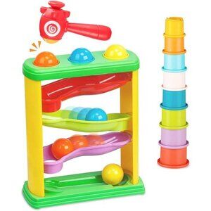 Pound a Ball with Rocket Hammer + 8 Stacking Cups for 1 Year Old